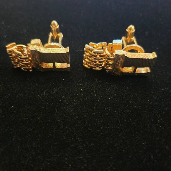 Vintage H Monogram Gold Tone Chain Cuff Links 70s - Picture 7 of 7